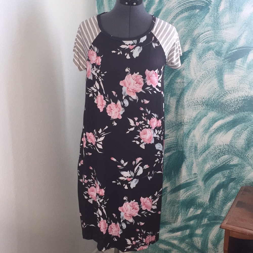 Floral and Striped Midi Dress